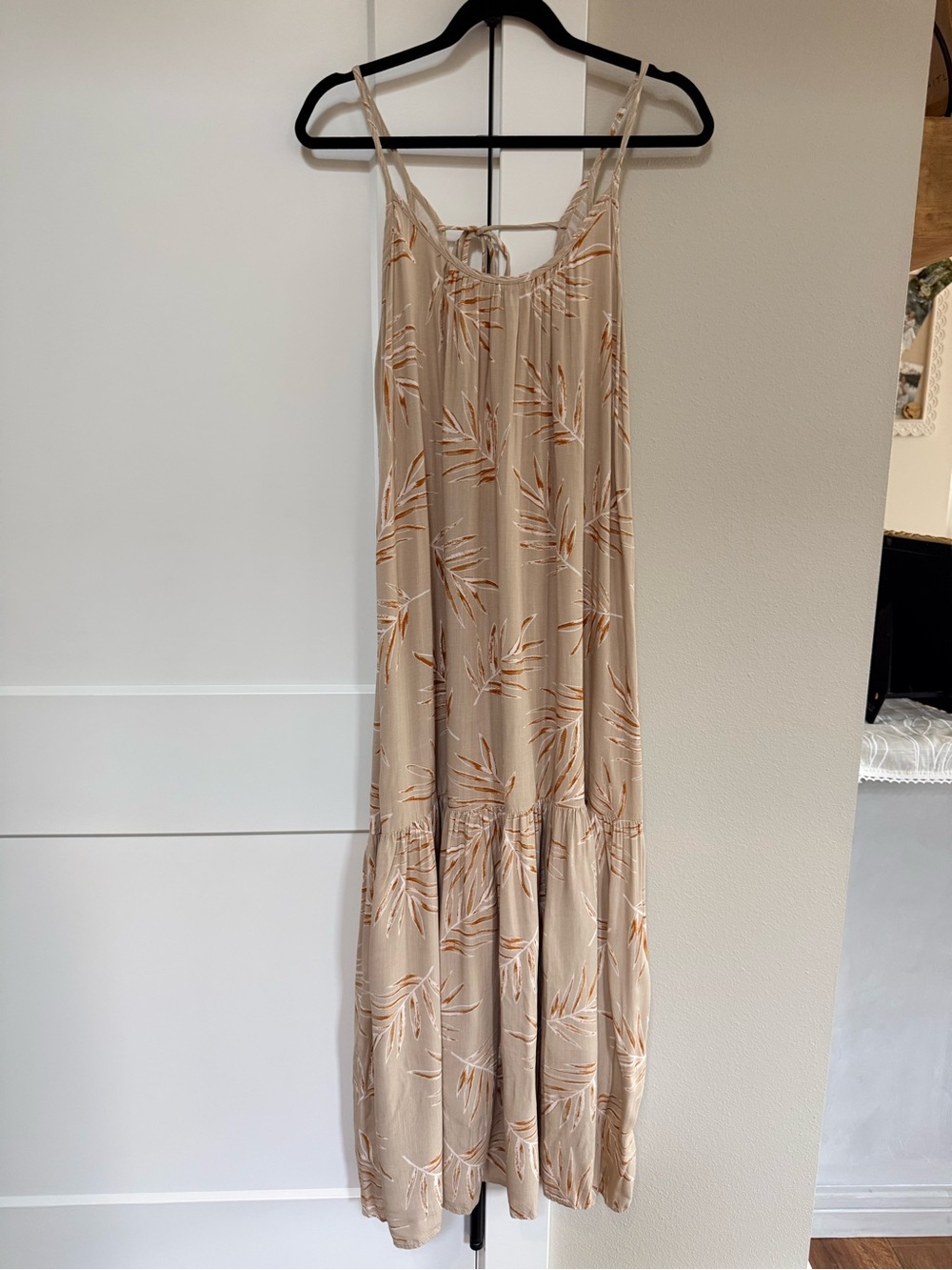 Final Touch Beige Maxi Dress with Tan Leaf Print